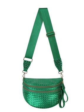 Emmafy Emerald Woven Crossbody Bag with Adjustable Strap New
